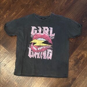 Trendy Graphic Tee - Black with Pink and Yellow Design